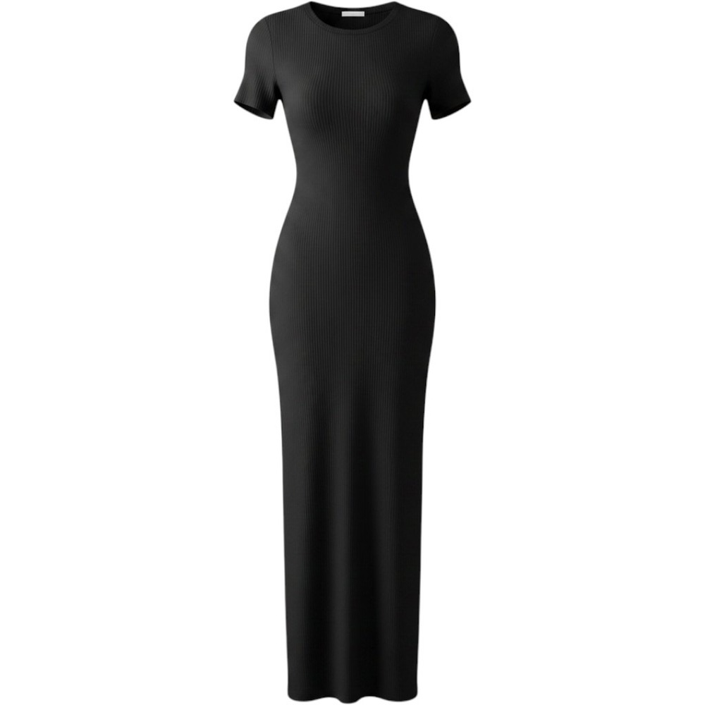 REORIA Womens Black Ribbed Short Sleeve Bodycon Maxi Dress Size L